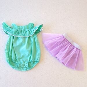 Teal Green Cold Shoulder Romper and Lavender Tutu Set
